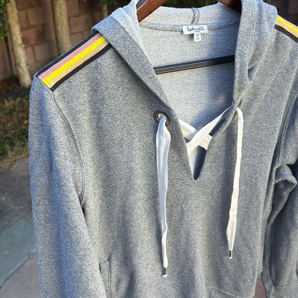 Splendid Sweatshirt Hoodie Striped Trim Lace Up Front Size L - Picture 4 of 8